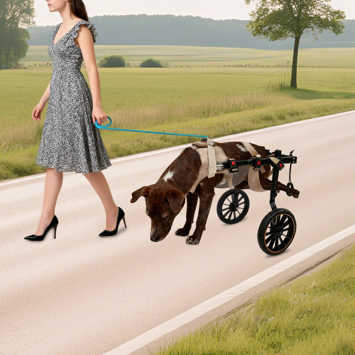 Pet Walking Aid Pet Rehabilitation Walking Aid Multi-Scenario Usage 2-Wheel Dog Wheelchairs for Back Legs/Senior Dogs 65kg Load