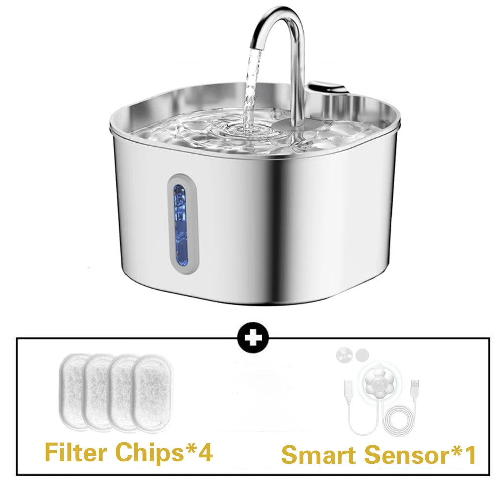 Stainless Steel Silent Cat Water Fountain Led Pet Dispenser