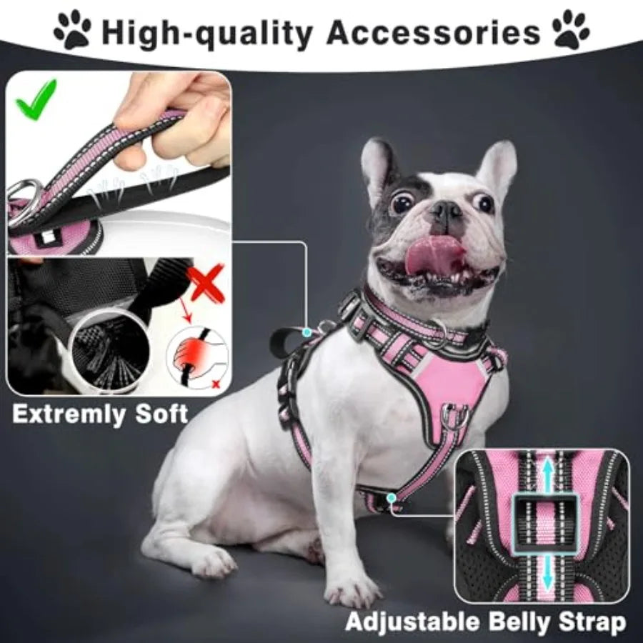Reflective Dog Harness Collar Leash Set With No Pull Design