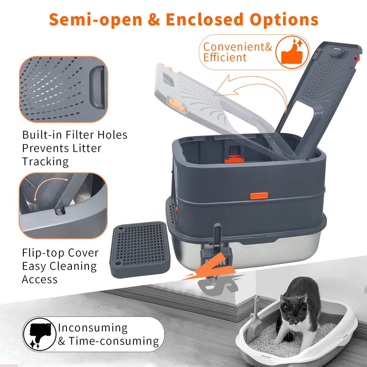 Stainless Steel Enclosed Cat Litter Box With Removable Lid