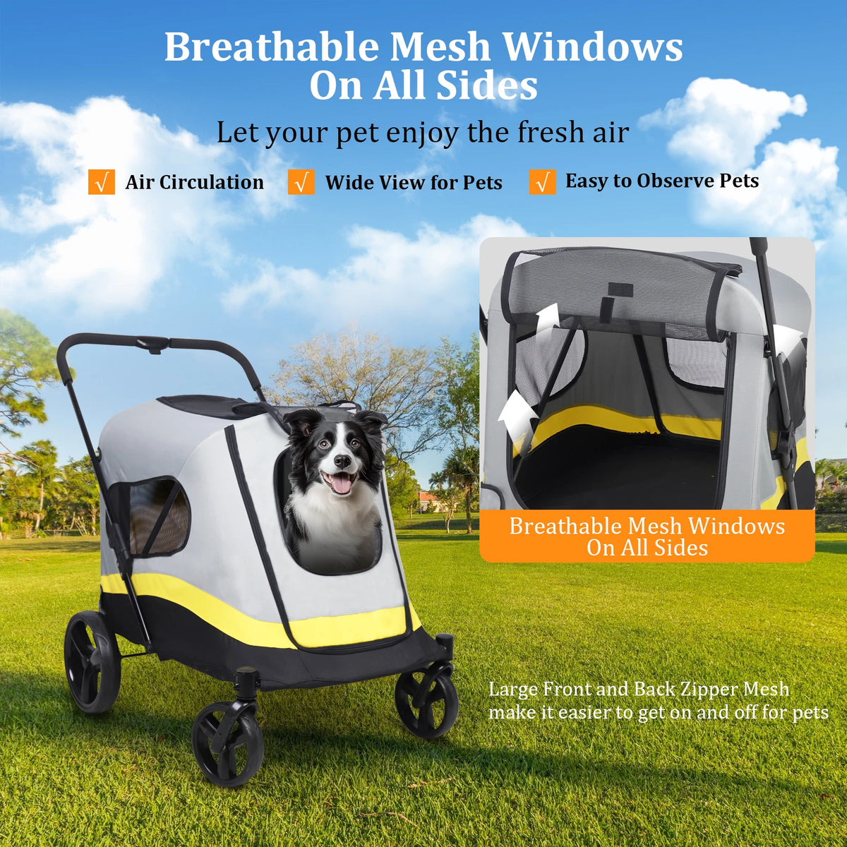 Multi Sized One-click Folding Dog Stroller 4 Wheels Dog Jogger Wagon Stroller Breathable and Visible Mesh for Small to Large Dogs Pet Jogging Carriage Stroller