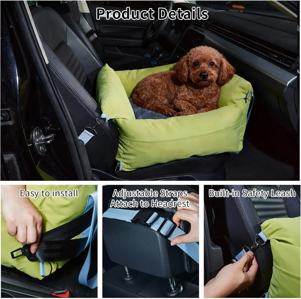 HiMISS Waterproof Dog Car Seat Booster With Tether And Pocket