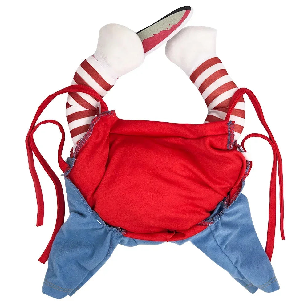 In Stock Halloween Chucky Doll Pet Costume, Funny 3D Upright Dog Cat Outfit, Cosplay Party Clothes for Small Medium Puppy Kitten