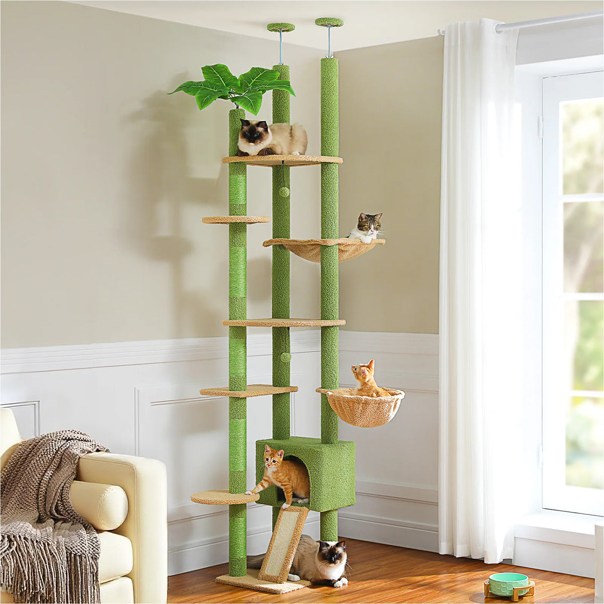 PAWZ Road Adjustable Wooden Cat Tree with Sisal Scratching Posts