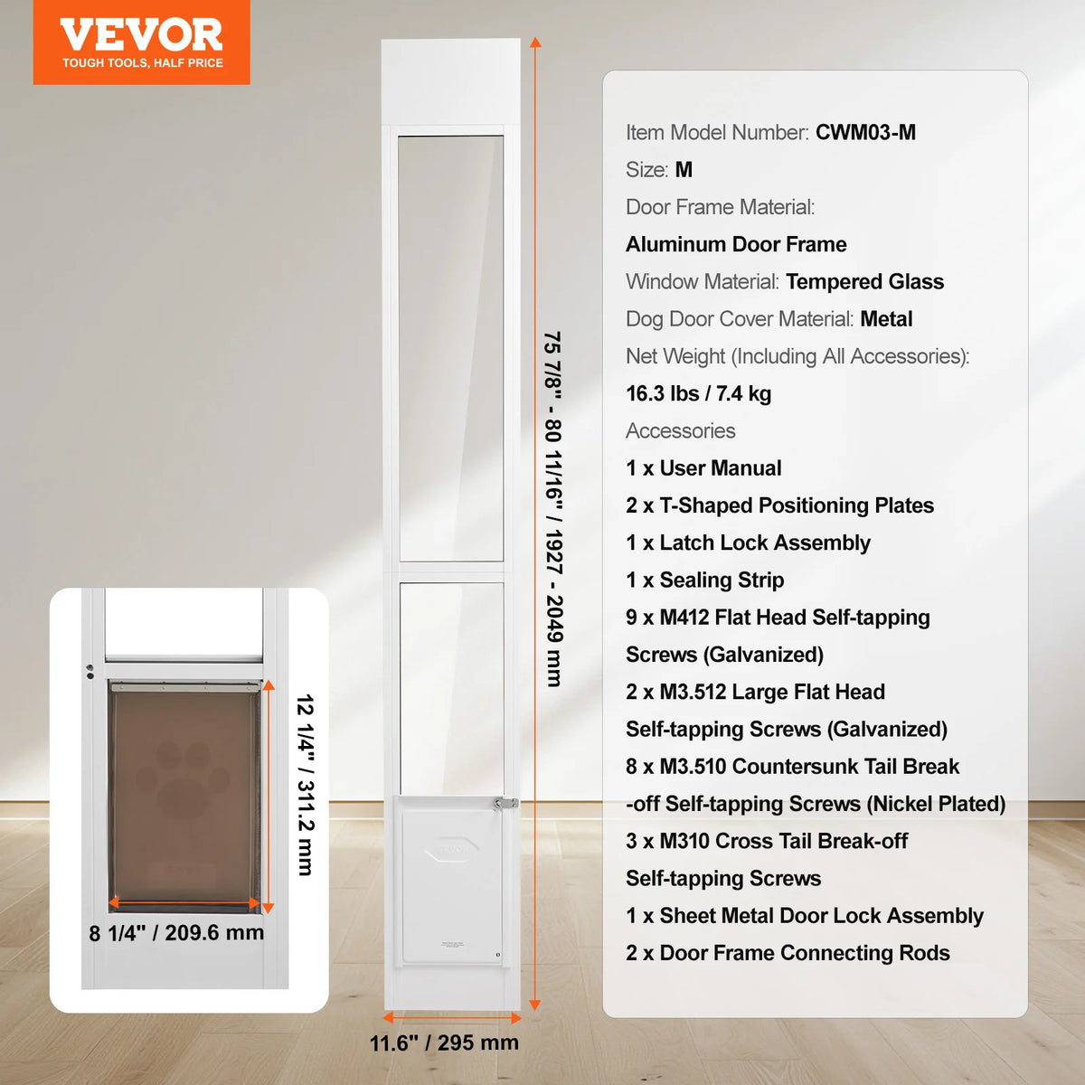 Adjustable Aluminum Dog Door For Sliding Glass Entryways