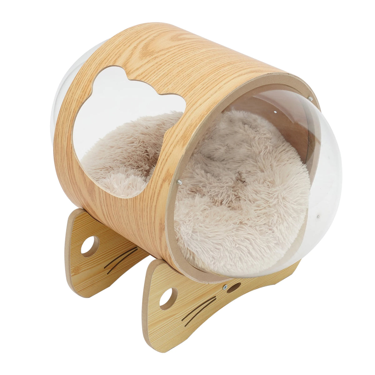 Cat Wooden Modern Pet Bed 23.6x18.9in, Spaceship Capsule Cat House with Cushion, 18.74lbs Capacity for Cats