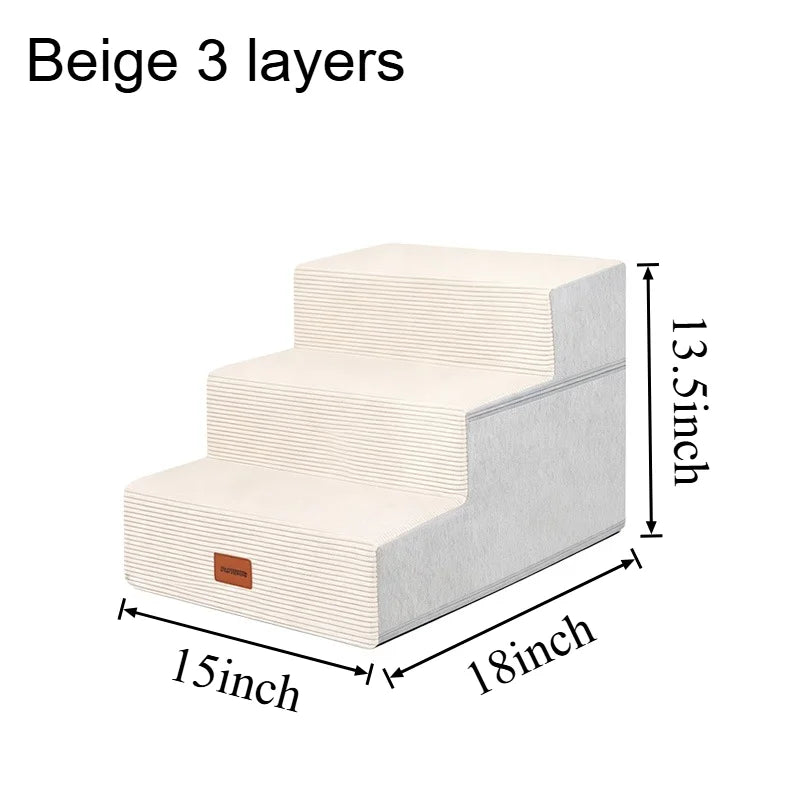 3/4/5 Steps Foldable Dog Stairs for Small & Medium Dogs, High-Density Foam Non-Slip Indoor Pet Steps for Bed, Sofa & Chair, Washable Removable Cover