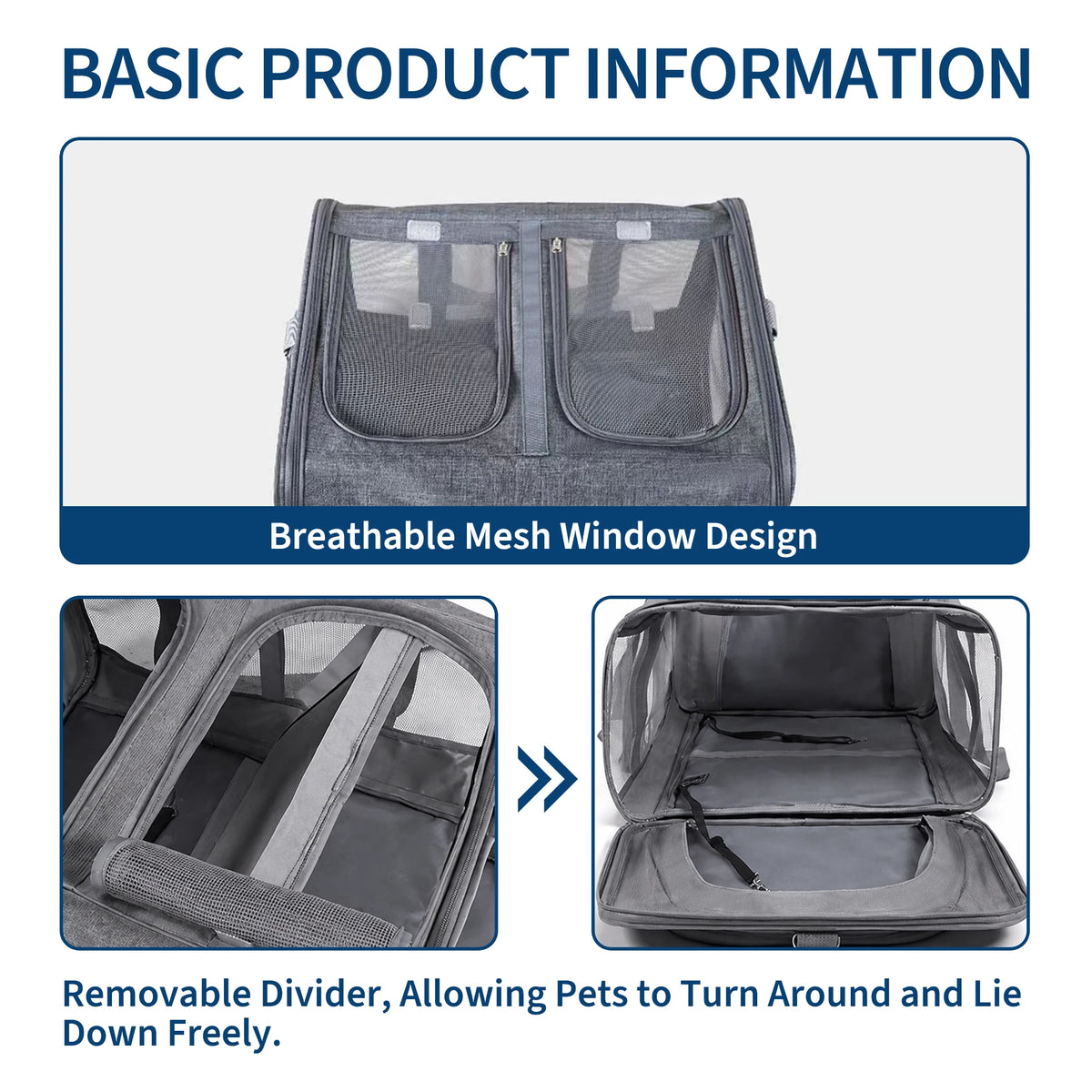 Expandable Double Pet Carrier for 2 Cats or Small Dogs - Soft-Sided Large Travel Bag with Dual Expandable Panels - Removable Divider, Collapsible Breathable Polyester - Grey