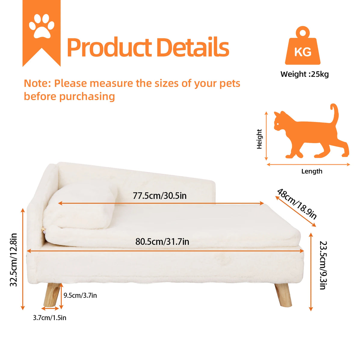 Borwart Elevated Dog Sofa Bed With Plush Backrest Wooden Legs
