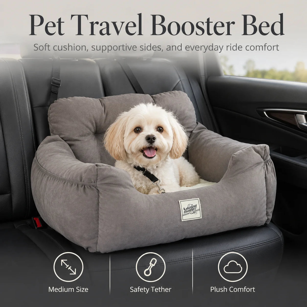 Adjustable Pet Car Seat Bed With Integrated Safety Tether