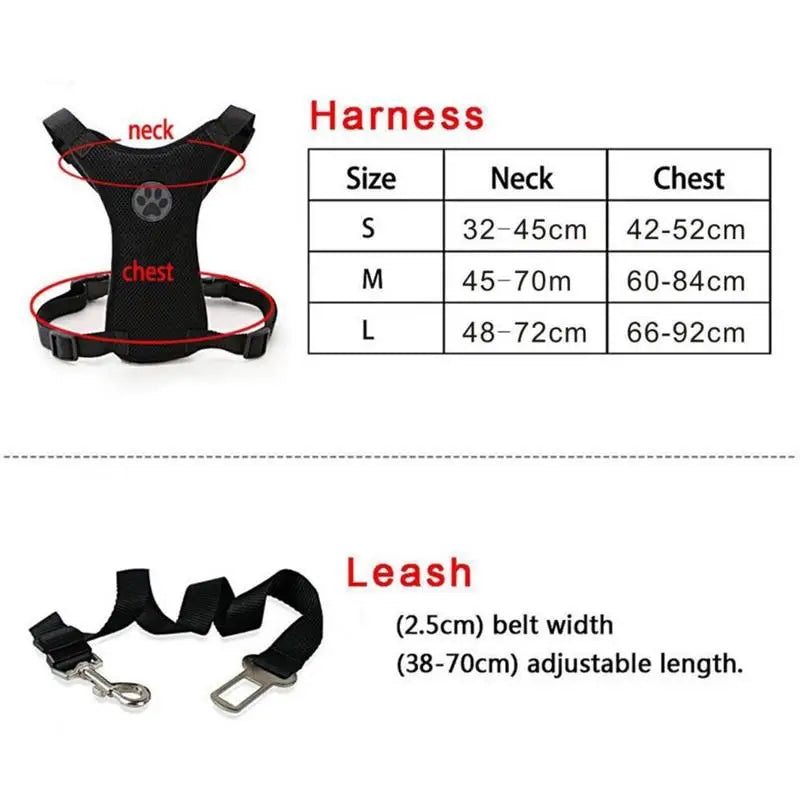 Adjustable Dog Vehicle Seatbelt Harness With Breathable Mesh Design