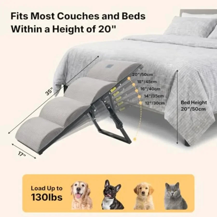 Dog Ramp for Bed and Couch Aluminum Foldable With 5 Height Adjustments