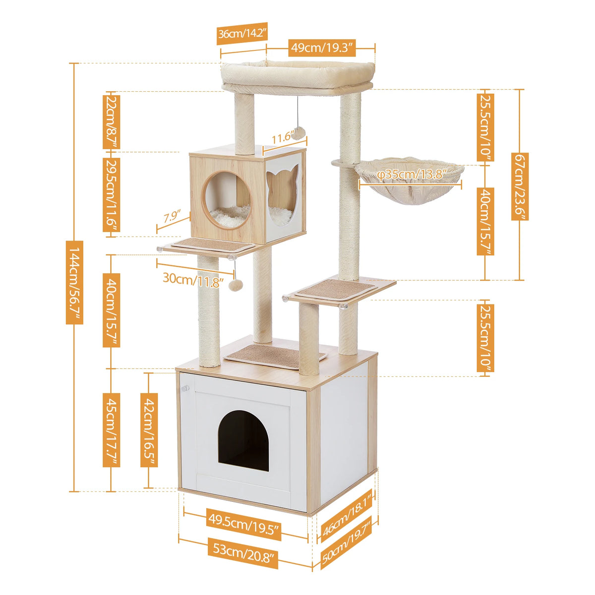 PAWZ Ro Multi-Level Indoor Cat Tree With Condo And Hammock
