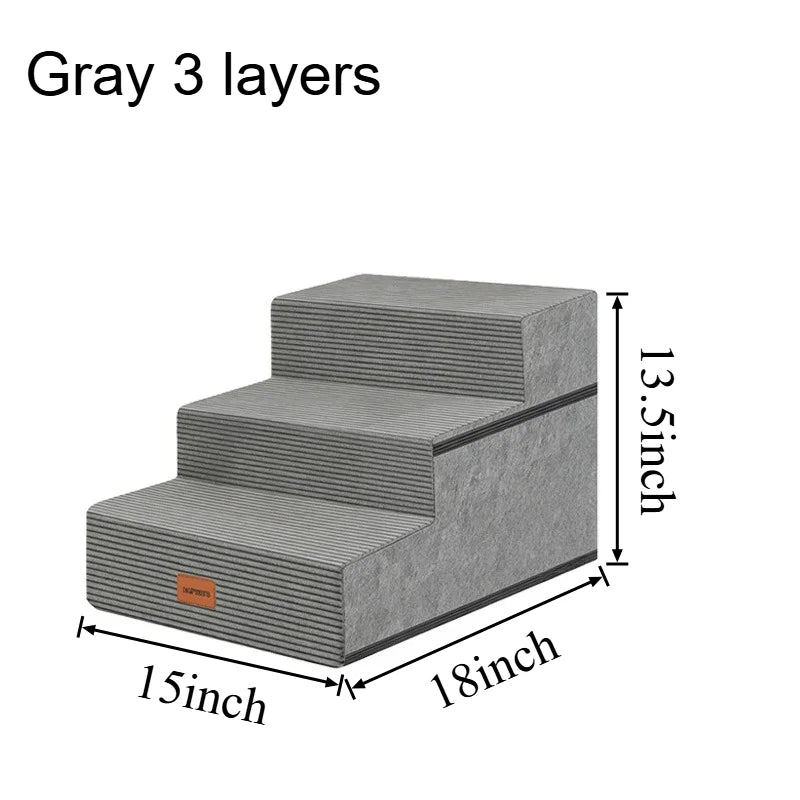 3/4/5 Steps Foldable Dog Stairs for Small & Medium Dogs, High-Density Foam Non-Slip Indoor Pet Steps for Bed, Sofa & Chair, Washable Removable Cover