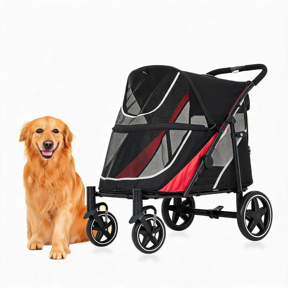 Multi Functional Pet Cart Lightweight And Foldable Multiple Cats Dogs And Outdoor Carts Heavy-Duty Large Dog Stroller with Mesh Ventilation, Removable Bed, Storage Basket For Dogs Cat