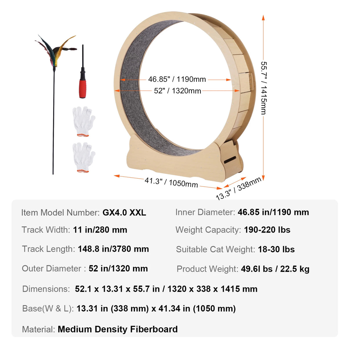 Premium Wooden Cat Treadmill Wheel With Removable Carpet Surface