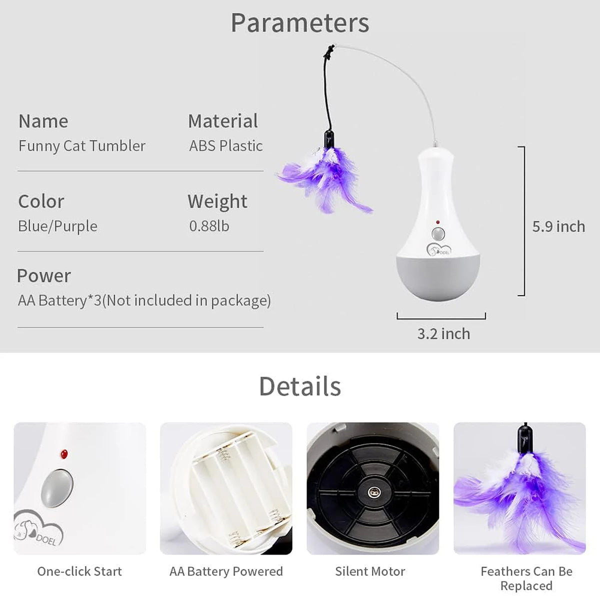 DOEL Automatic 360 Interactive Cat Feather Teaser Toy