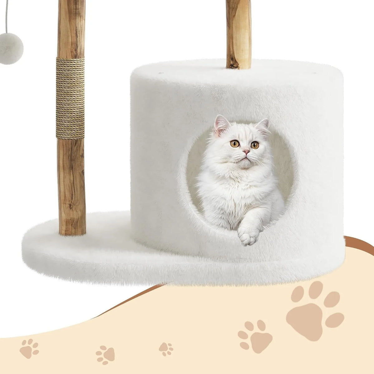 Wooden Cat Tree Tower With Rattan Perches Activity Center