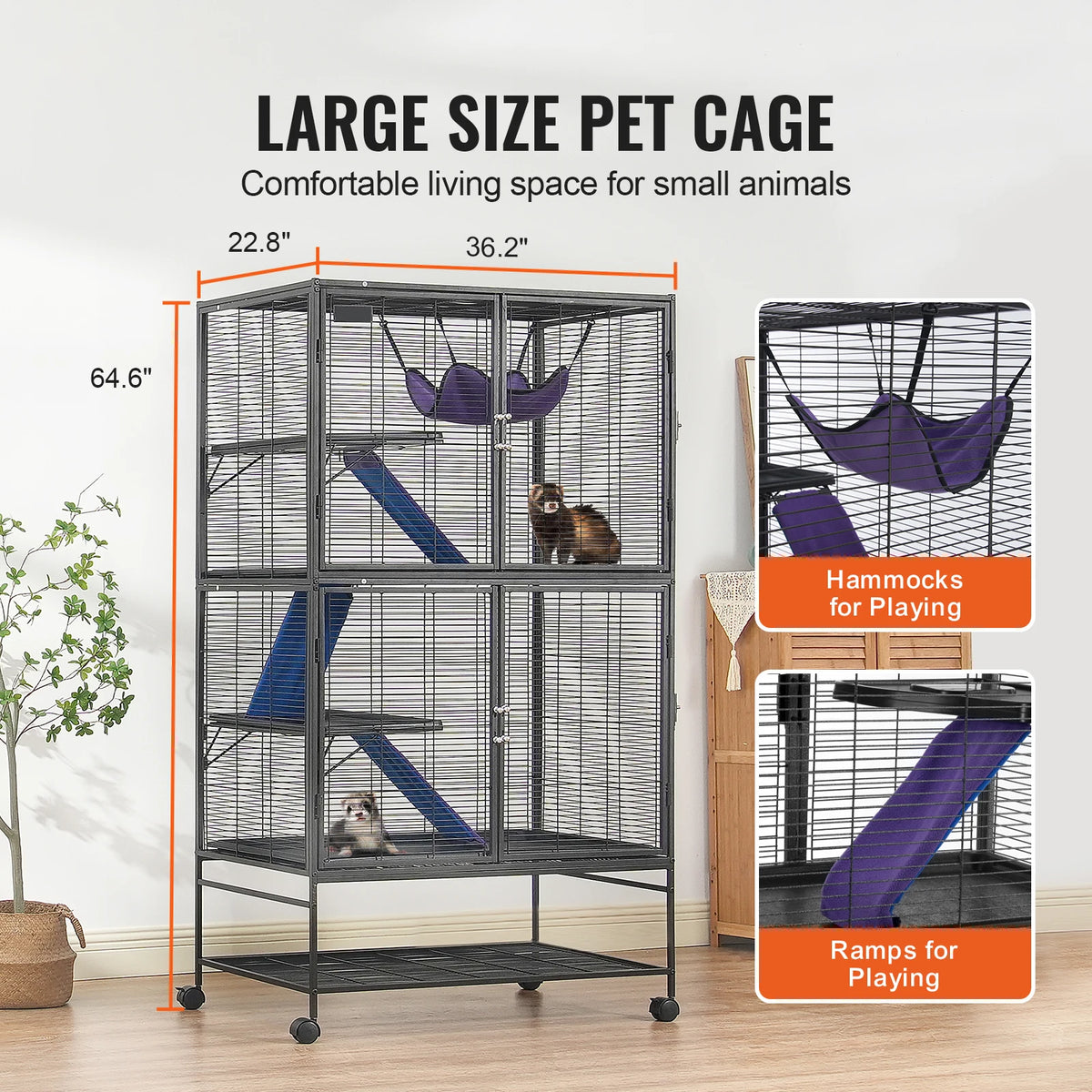 SucceBuy Rolling Metal Small Animal Cage For Pets And Rodents