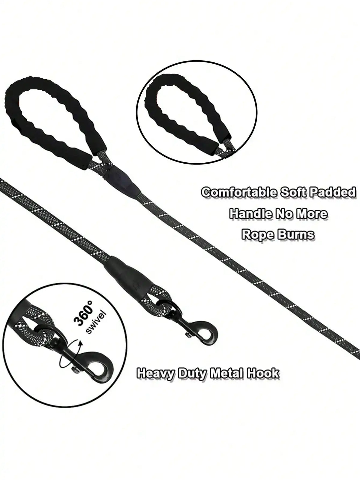 Reflective Nylon Dog Leash With Foam Handle For Walking