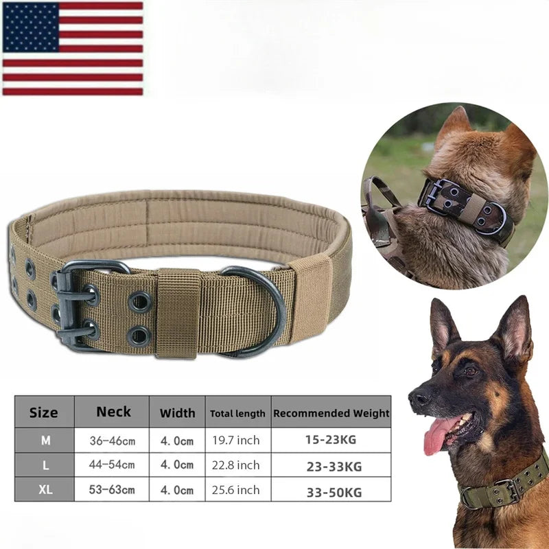Heavy Duty Tactical Nylon Dog Collar With Adjustable Metal Buckle