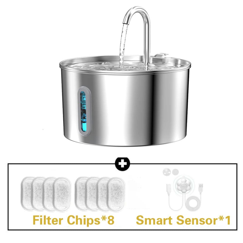 Stainless Steel Silent Cat Water Fountain Led Pet Dispenser