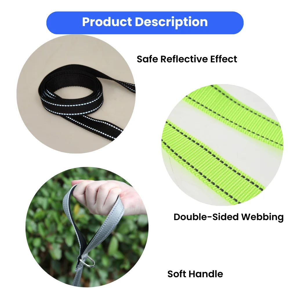 Reflective Nylon Dog Leash with Padded Handle and Metal Clip