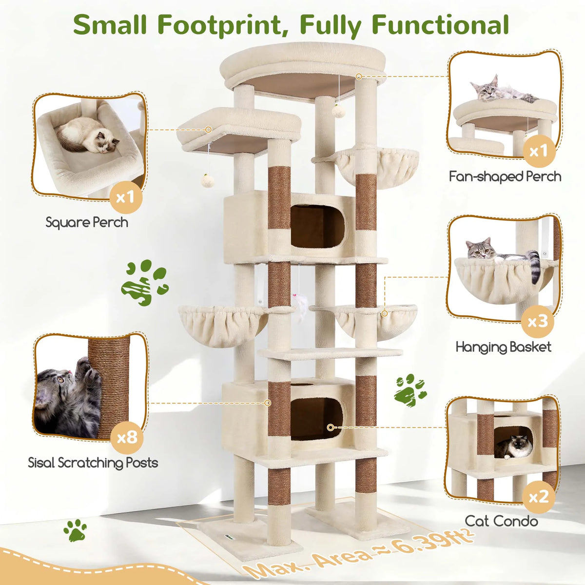 Globlazer Adjustable Multi-Level Cat Tree Tower with Condos and Hammocks