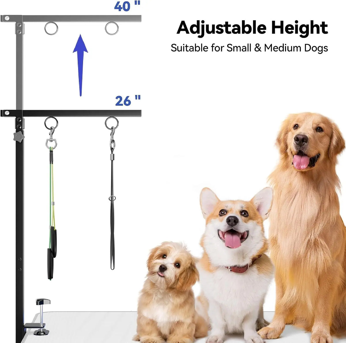 Pet Dog Grooming Hammock with Table Clamp Grooming Arm, Adjustable Height Pet Grooming Sling for Small Medium Dogs 5‑22lbs Nail Trimming