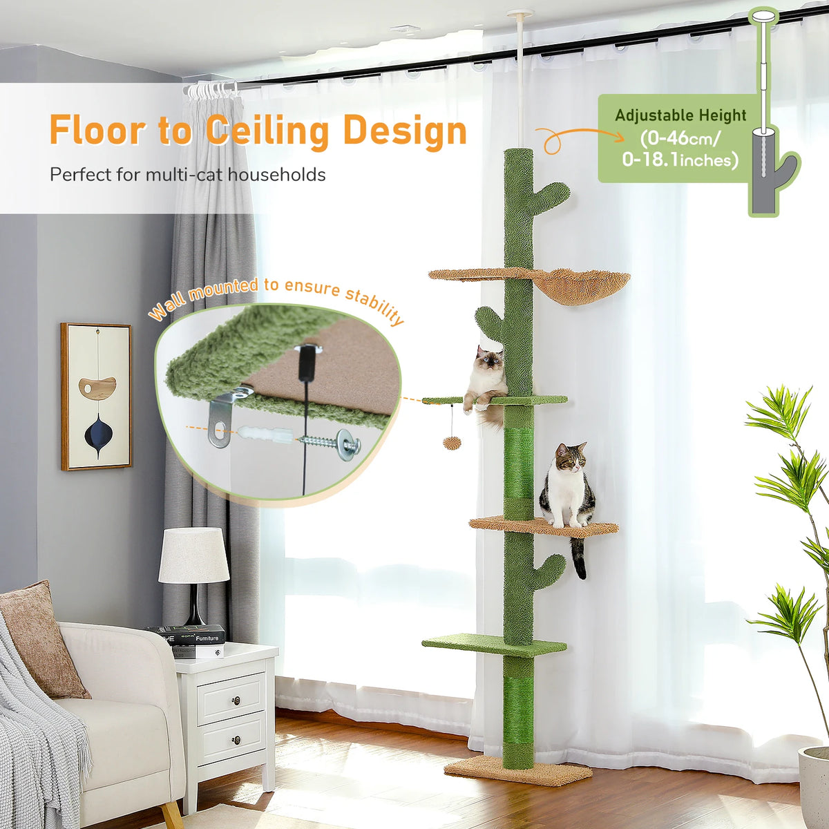 PAWZ Road Floor To Ceiling Cat Tree With Scratching Post