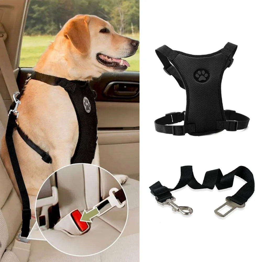 Adjustable Dog Vehicle Seatbelt Harness With Breathable Mesh Design