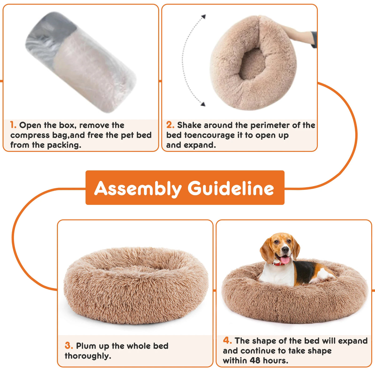 JHK Calming Round Dog Bed Plush Faux Fur Pet Mattress