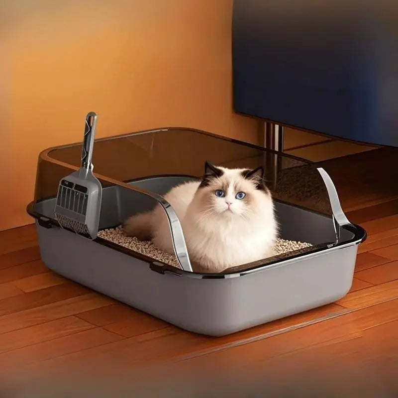 Semi Enclosed Cat Litter Box With High Sides Indoor Use
