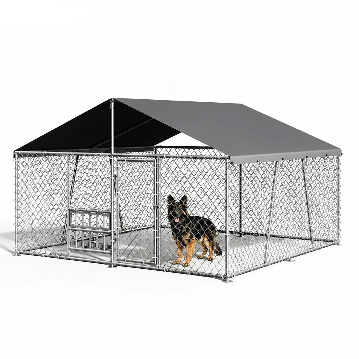 DishyKooker Outdoor Dog Kennel Galvanized Steel With Waterproof Roof