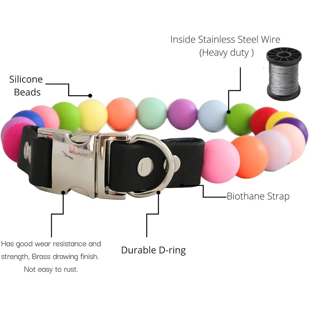 Handcrafted Beaded Silicone Pet Collar With D Ring Attachment