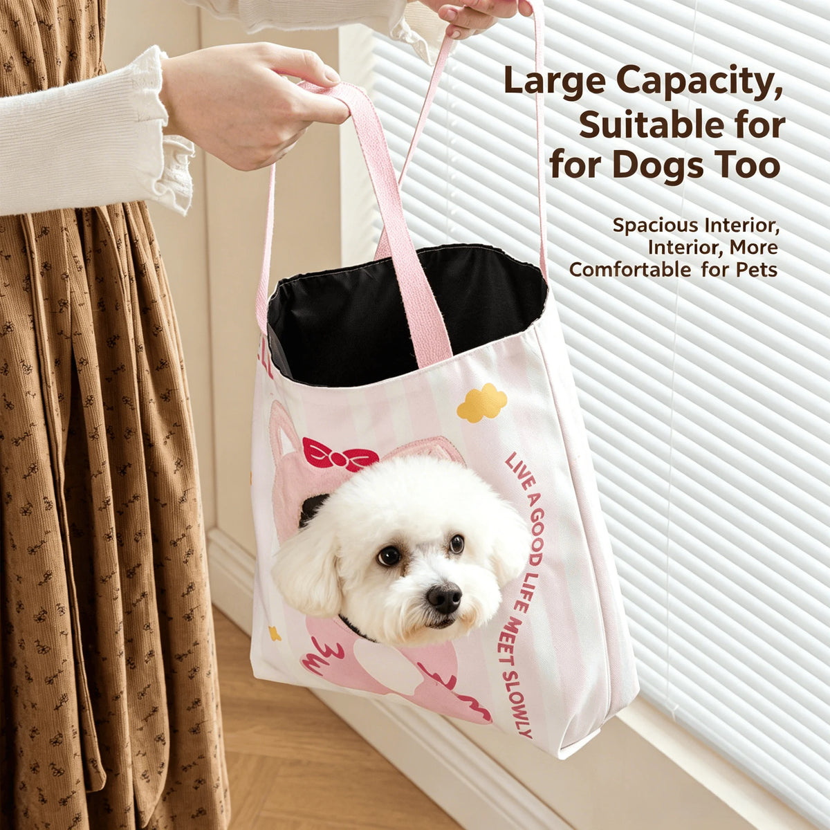 Cartoon Head Out Cat Carrier Breathable Canvas Travel Tote Bag