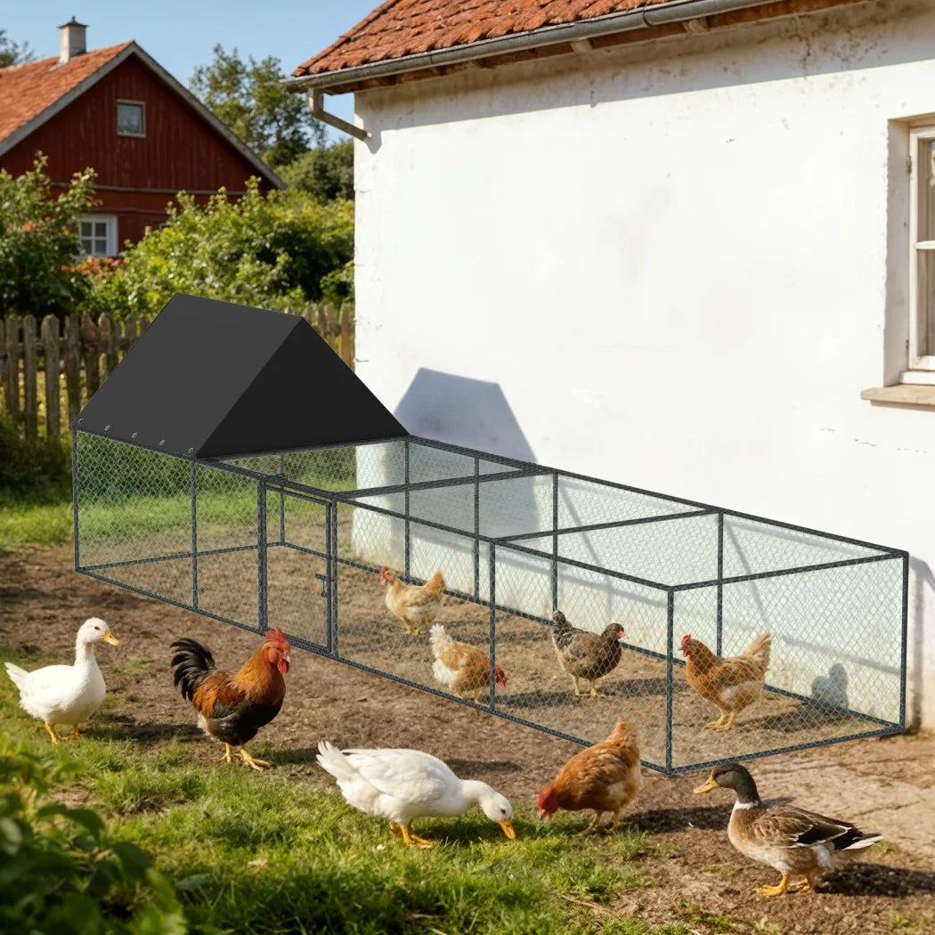 Borwart Outdoor Chicken Coop Cage With Sunshade Roof And Nylon Mesh