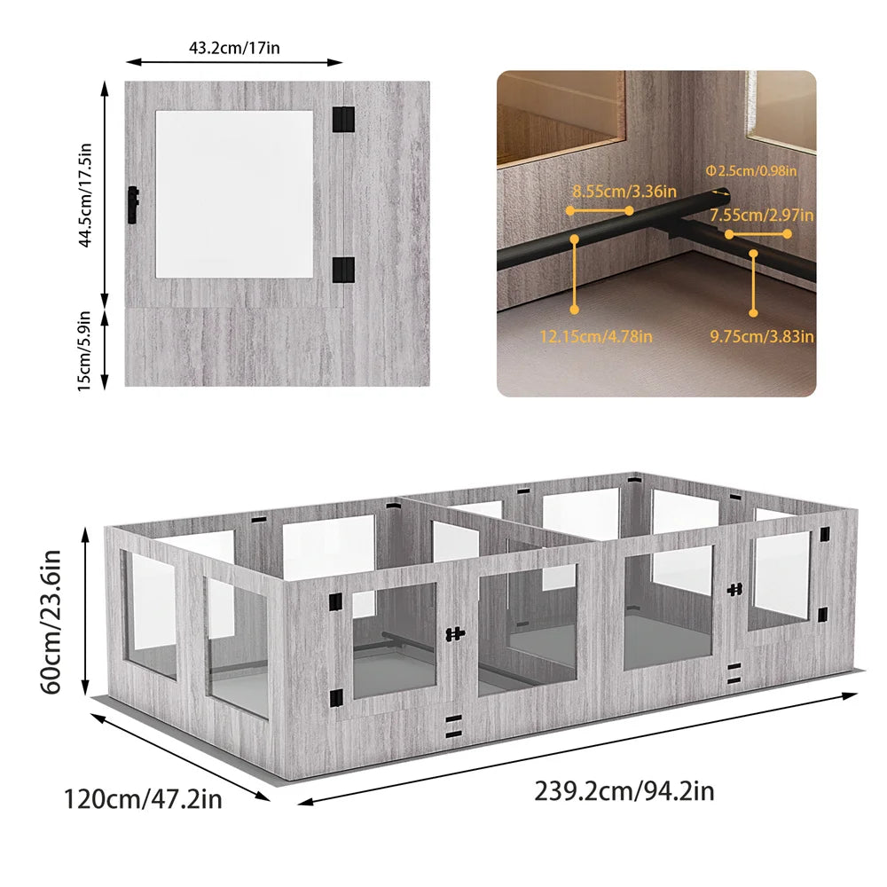 Borwart Tempered Glass Dog Playpen Whelping Box With Mat