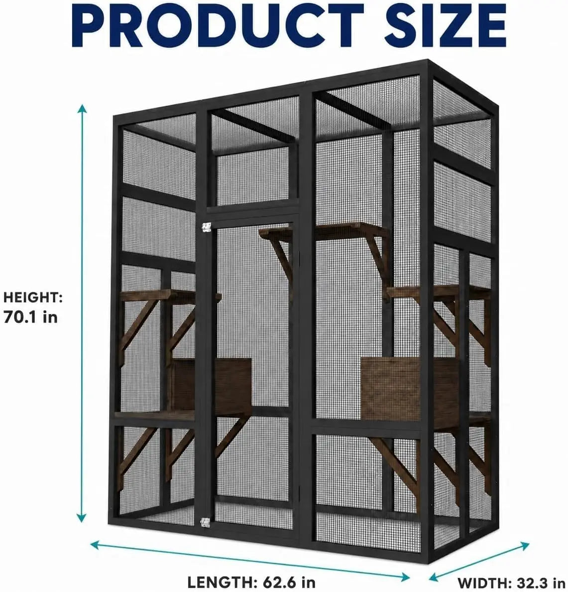 70" Walk-in Outdoor Catio with Window Access, Bridge & Cat House for Cats