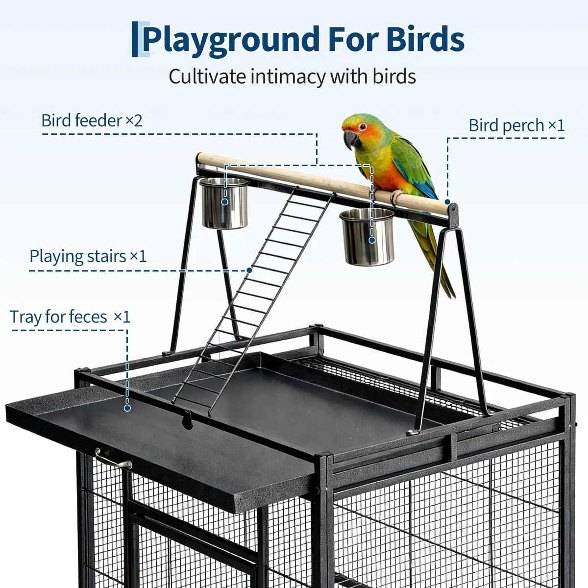 HiMISS Large Parrot Cage With Rolling Stand And Play Top