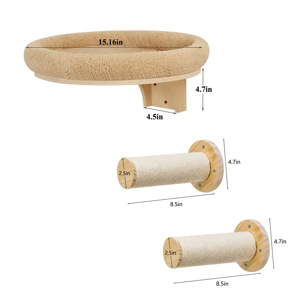 CWV Wall Mounted Cat Climbing Ladder Hammock Scratching Post