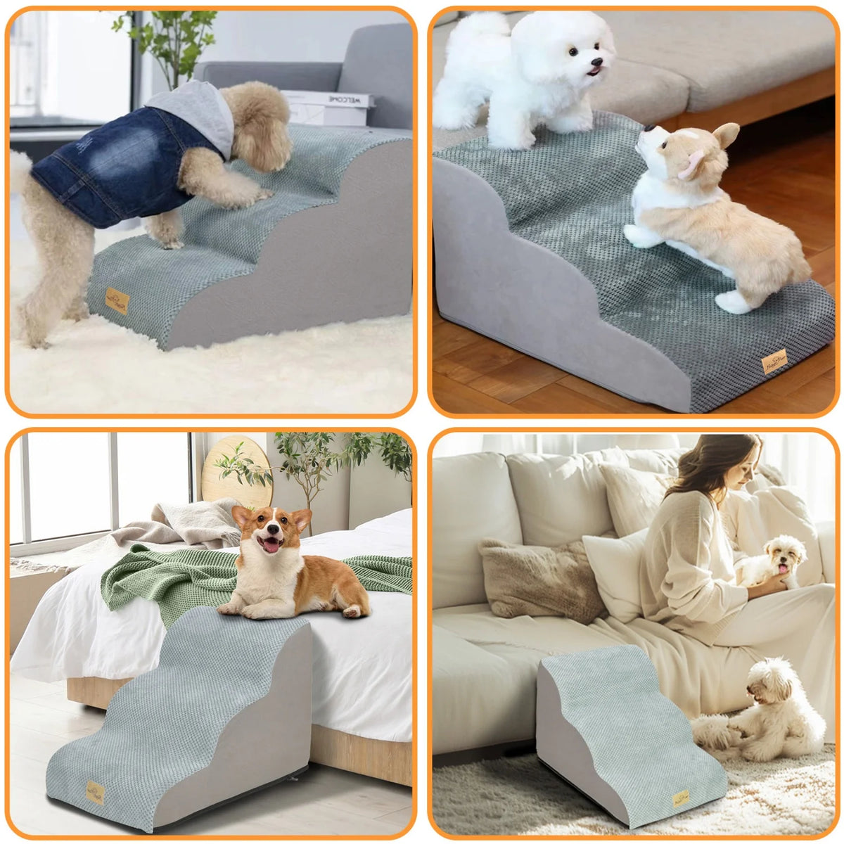 Curved Small Dog Stairs With Removable Cover High Density Foam