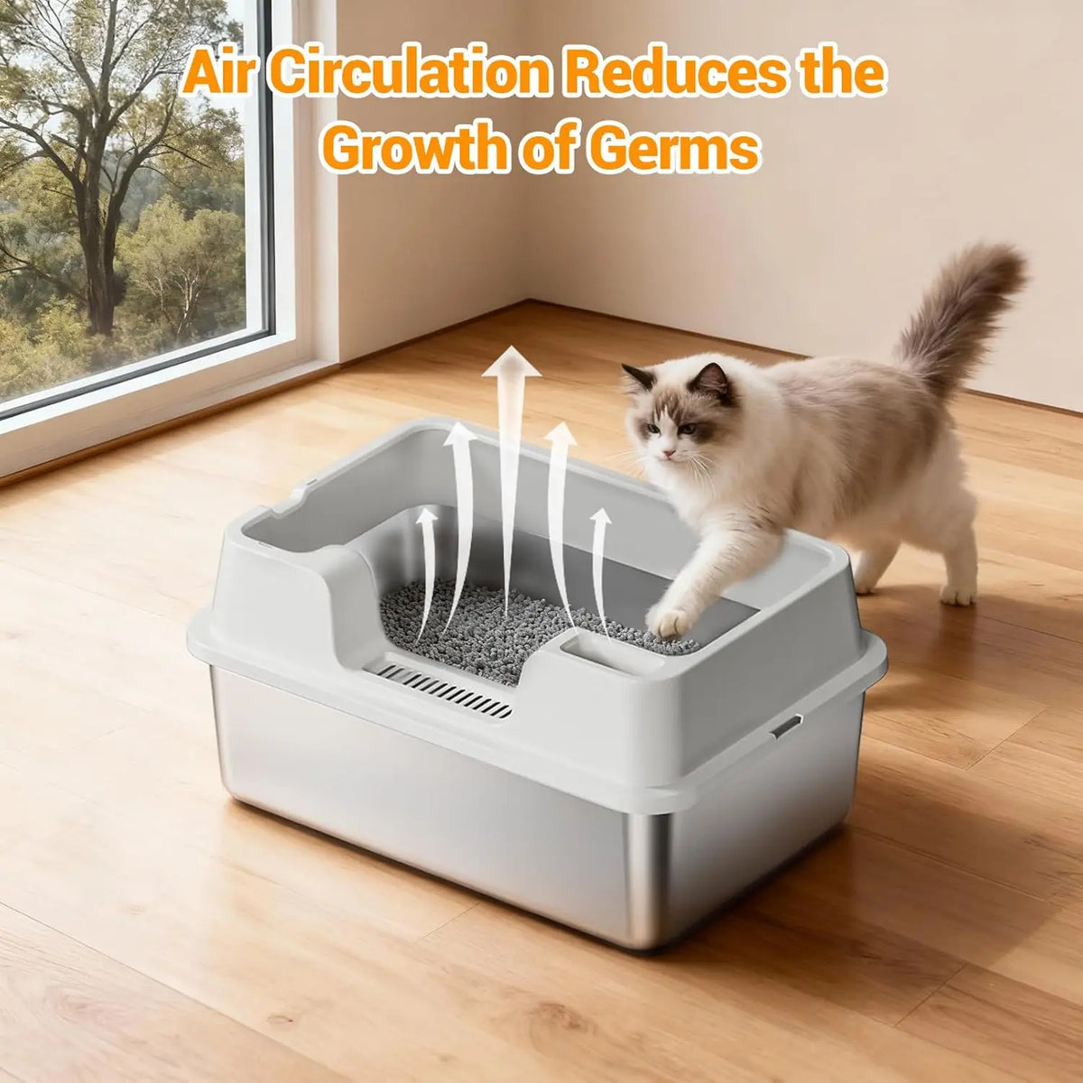 HiMISS Stainless Steel Enclosed Cat Litter Box With High Sides