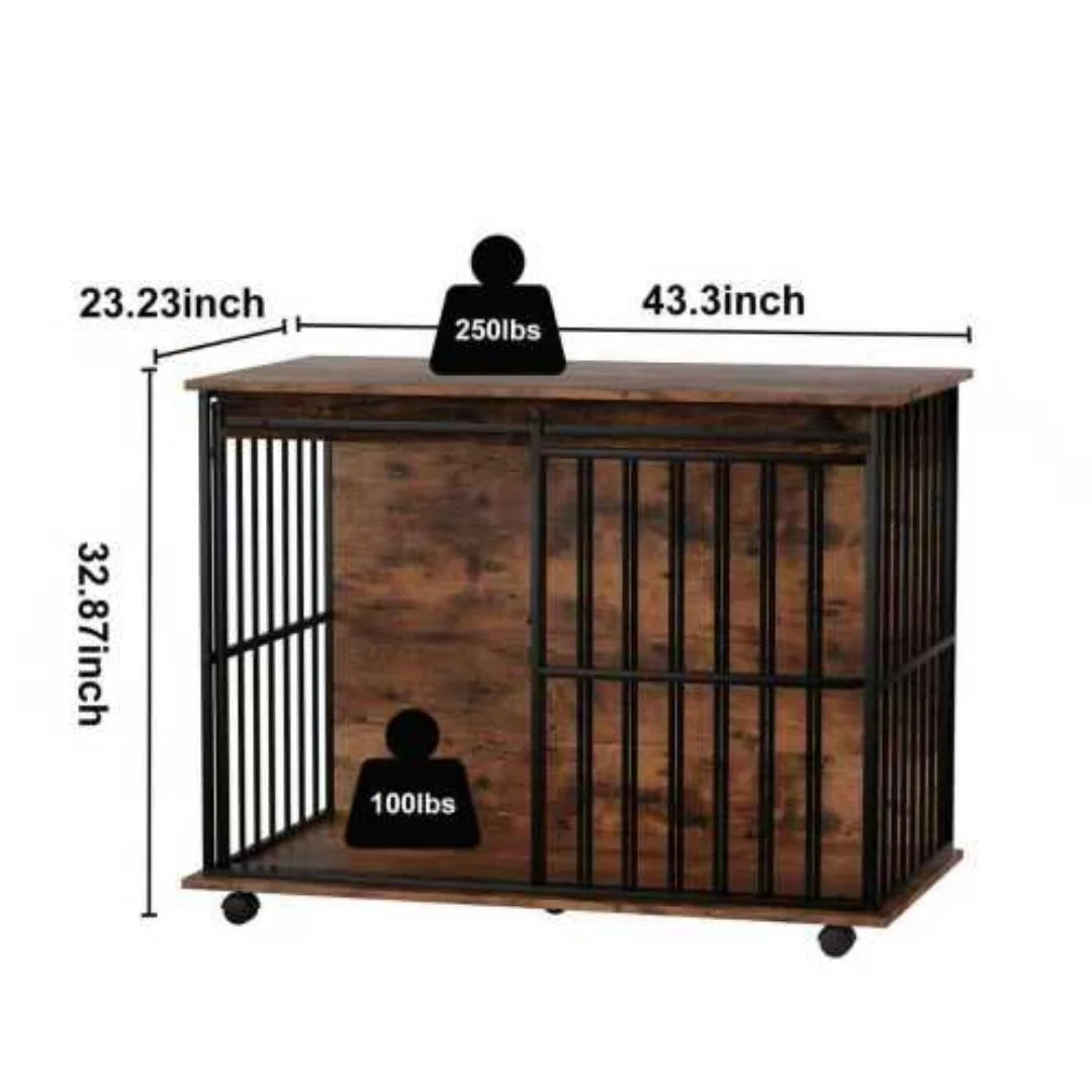 Large Dog Crate Furniture with Sliding Door, Wooden Pet Kennel End Table & Coffee Table for Living Room, Sturdy MDF Dog Cage House for Medium Large Dogs, Easy Assembly