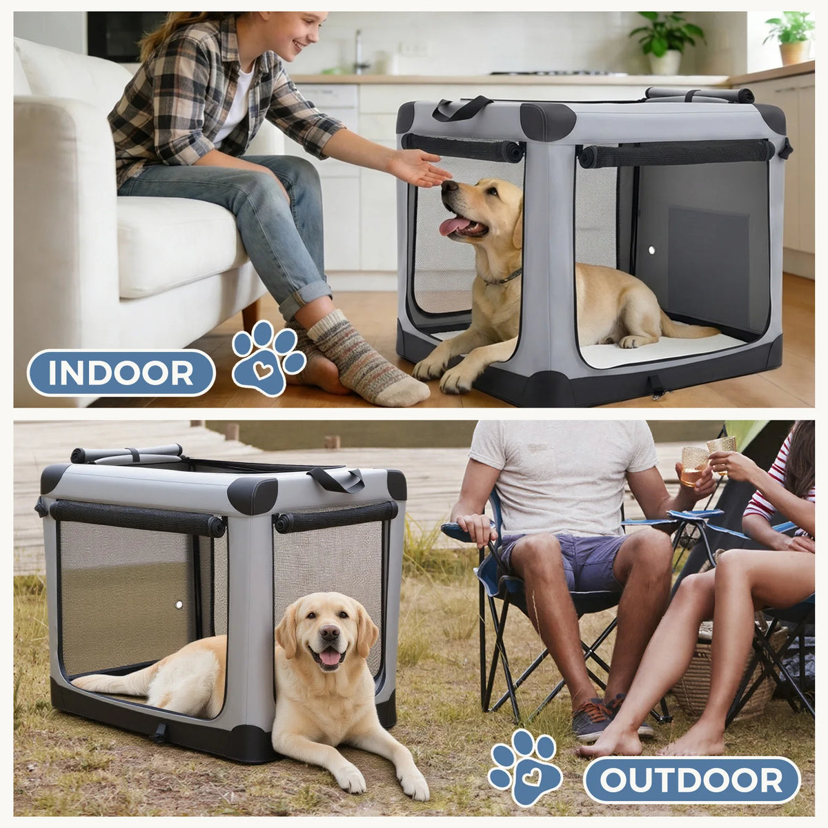JHK Sturdy Metal Foldable Dog Crate Indoor Outdoor Kennel