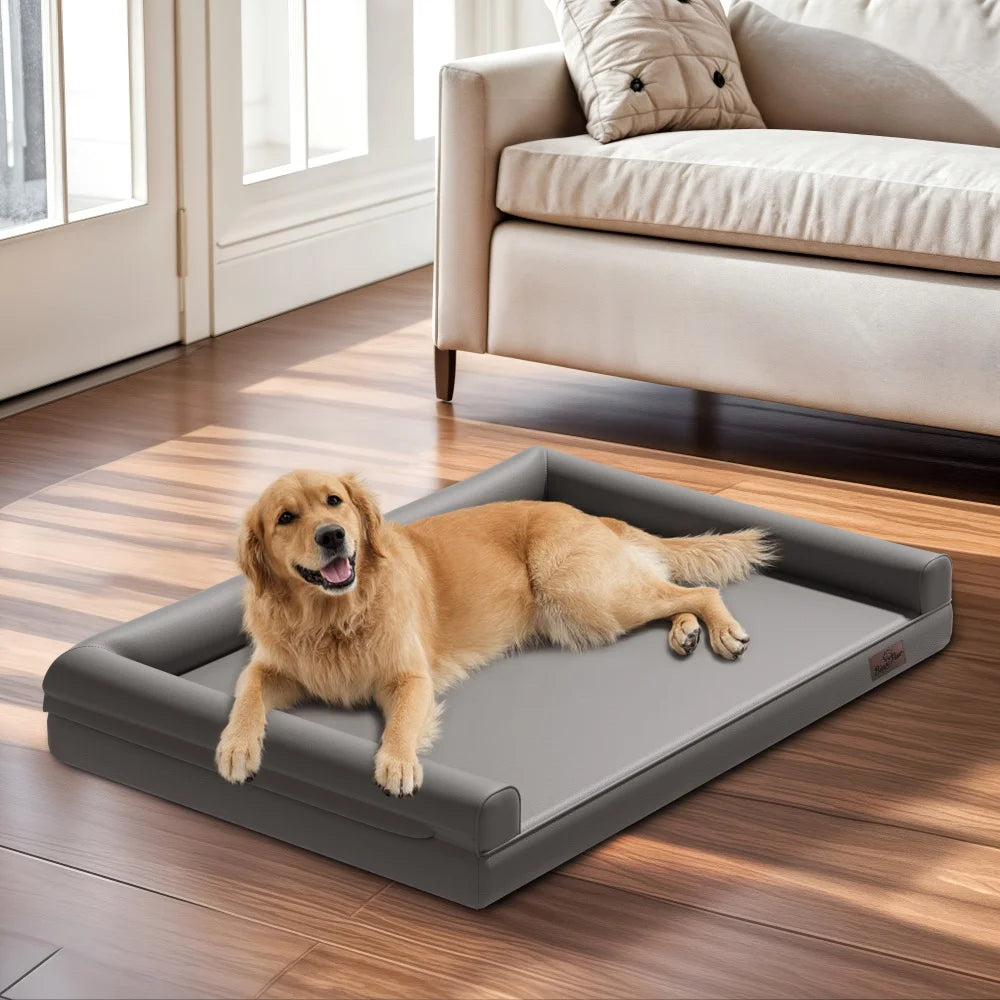 Borwart Orthopedic Waterproof Dog Bed With Removable Cover Bolster