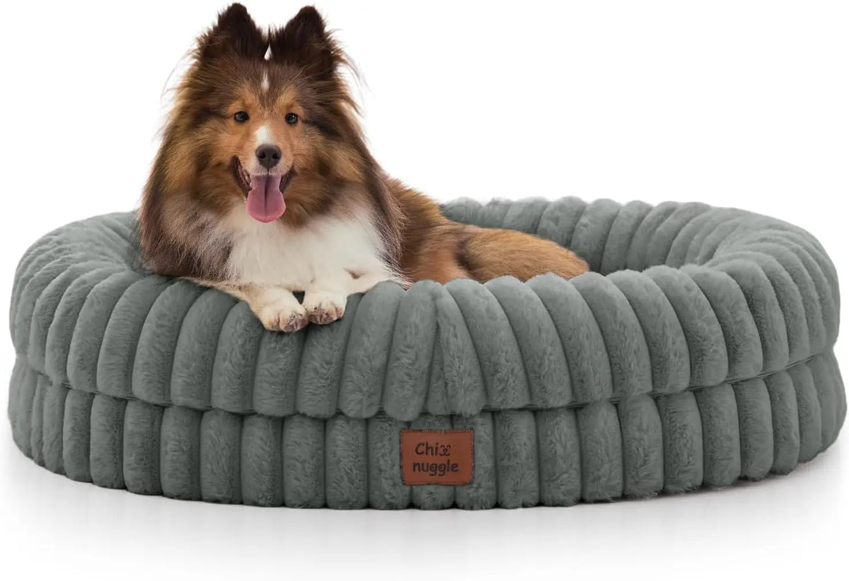 Faux Fur Orthopedic Dog Bolster Bed With Washable Cover