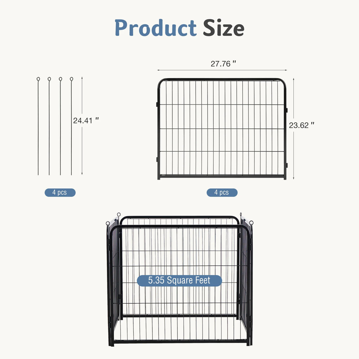 JHK Foldable Metal Dog Pet Fence For Large Puppies Outdoors