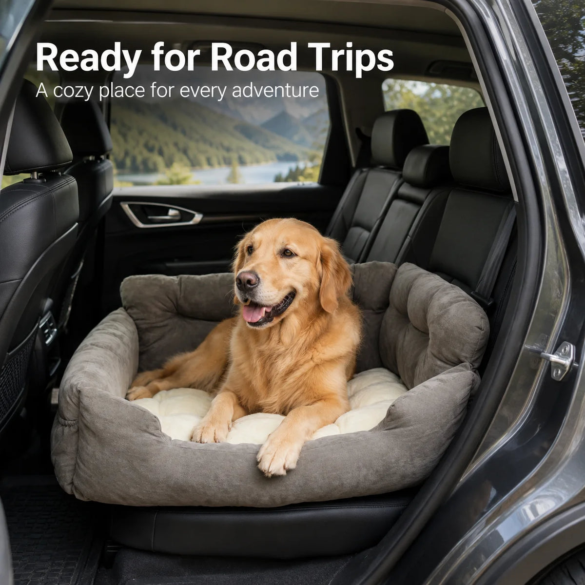 Portable Pet Car Seat With Safety Leash Storage Pockets