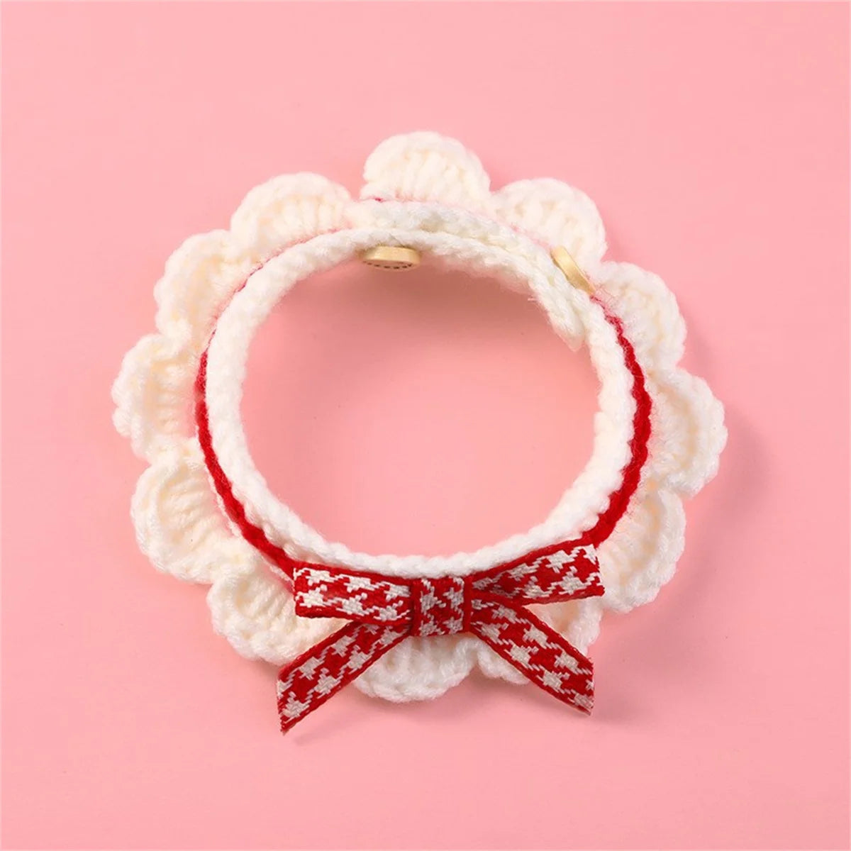 Adjustable Knitted Bowknot Collar For Puppies With Lace Decoration